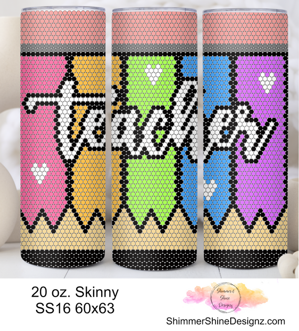 Pastel Pencil Teacher SS16 Sublimation Pattern Tumbler 20 oz. Skinny