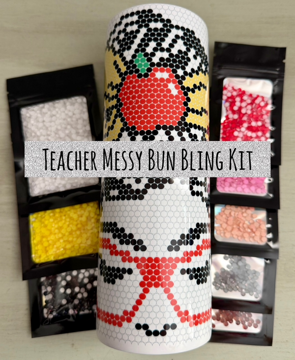 Teacher Messy Bun - Glass Rhinestones & Tumbler Included