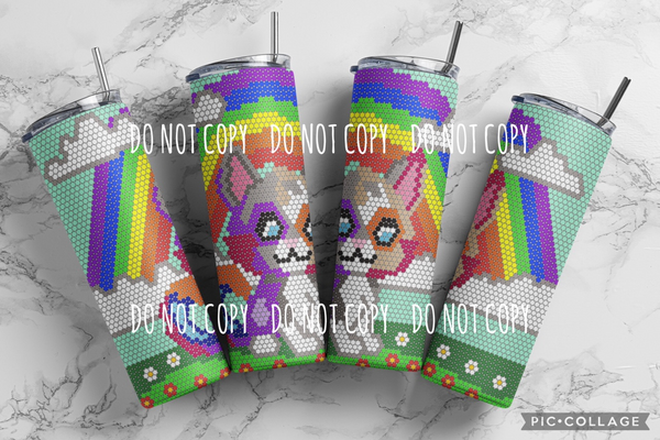 Rainbow Kitty Rhinestone Pattern 20 oz Skinny Straight SS16 60x63 PNG