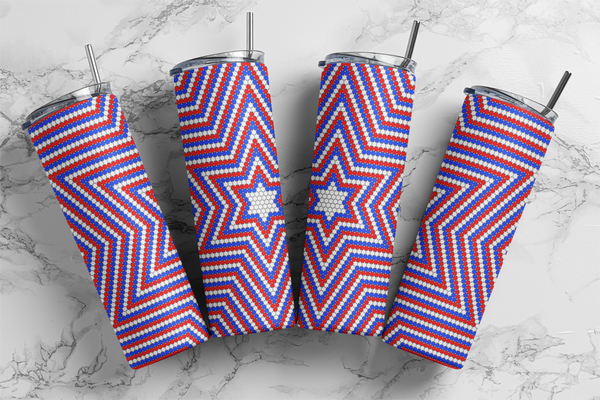 Patriotic Trippy Star Rhinestone Pattern 20 oz Skinny Straight SS16 60x63
