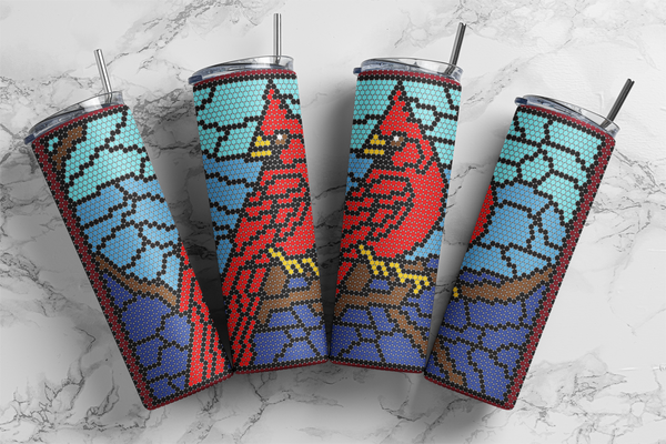 Stained Glass Cardinal Pattern 20 oz Skinny SS16 60x63