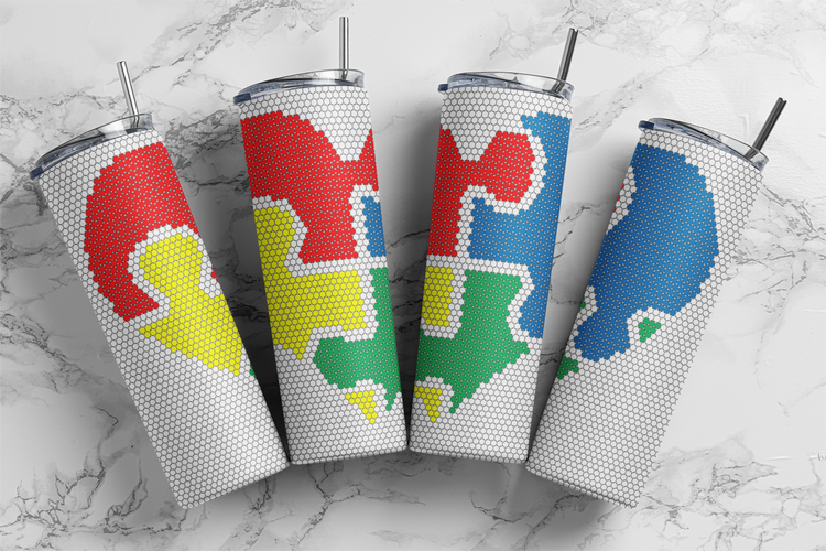 Autism Heart Puzzle White Sublimation Pattern Tumbler 20 oz. Skinny