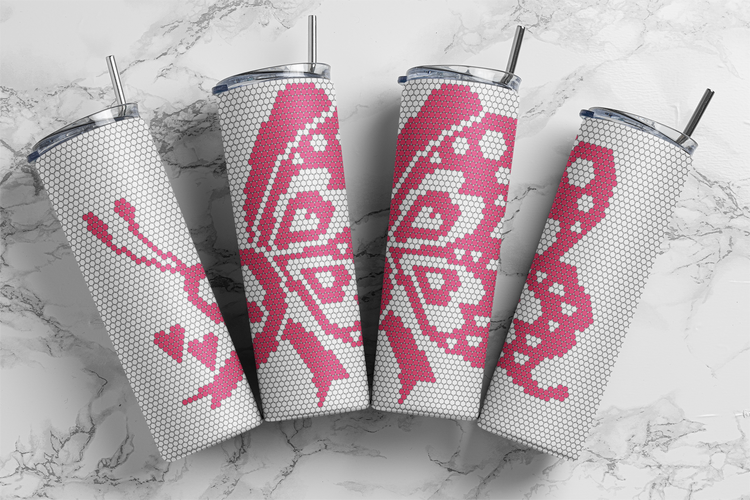 Breast Cancer Butterfly White Sublimation Pattern Tumbler 20 oz. Skinny