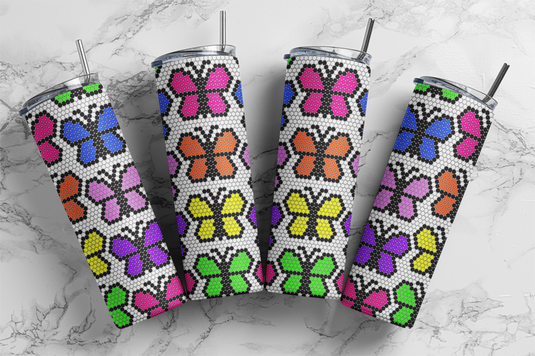 Neon Butterflies Sublimation Pattern Tumbler 20 oz. Skinny