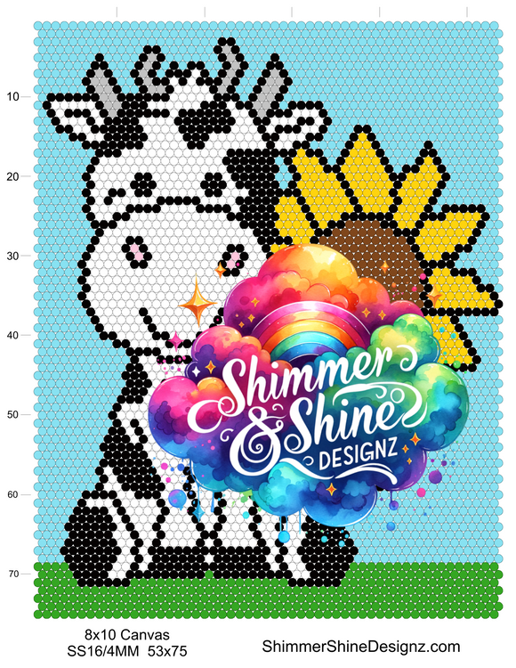 Sunflower Cow 8x10 Canvas 4MM/SS16 Rhinestone Template Digital Download
