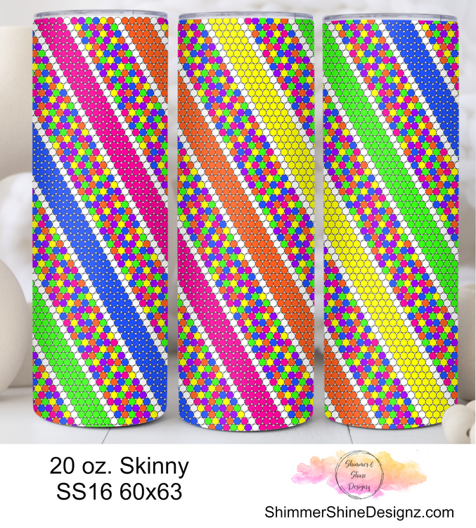 Neon Candy Stripes White SS16 Sublimation Pattern Tumbler 20 oz. Skinny