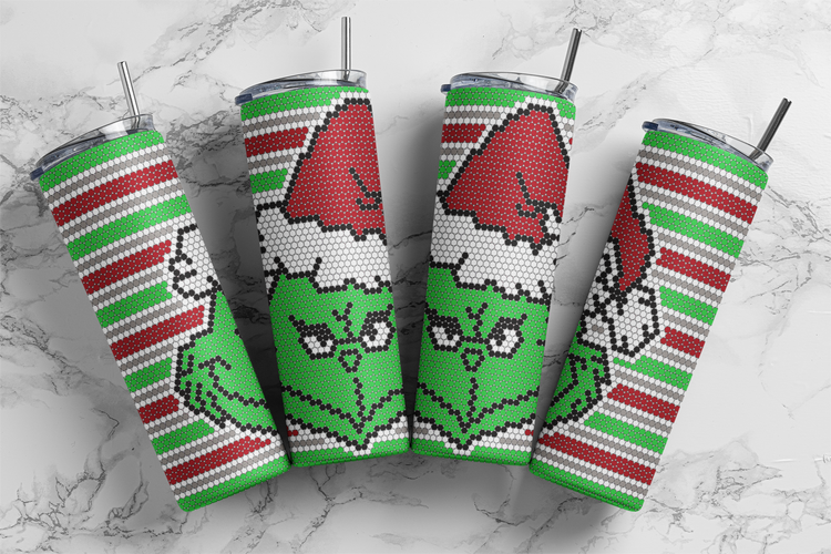 Green Santa Hat - Glass Rhinestones & Tumbler Included