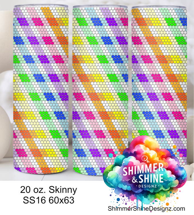 Neon Rainbow Plaid SS16 Sublimation Pattern Tumbler 20 oz. Skinny
