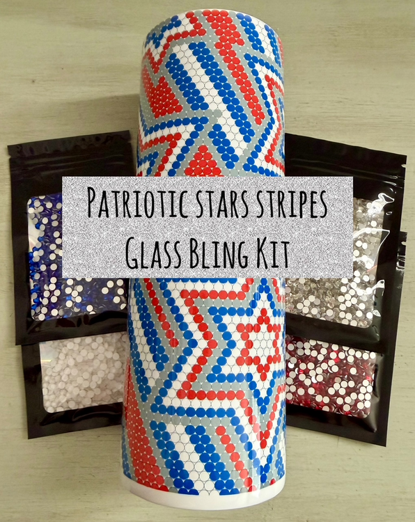 Patriotic Stars Stripes - Glass Rhinestones & Tumbler Included
