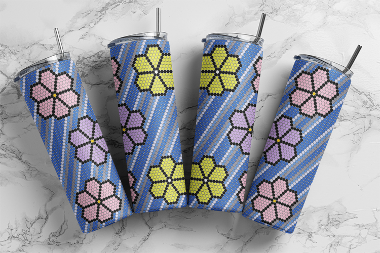 Flower Power Blue Stripes Rhinestone Pattern 20 oz Skinny Straight SS16 60x63 PNG
