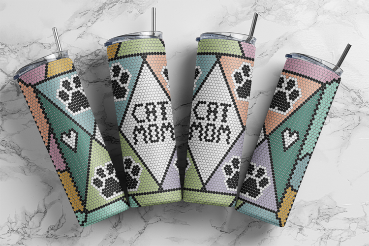 Stained Glass Cat Mom Rhinestone Pattern 20 oz Skinny Straight SS16 60x63 PNG