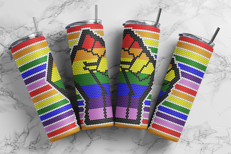 Pride Fist Stripes Rhinestone Pattern 20 oz Skinny Straight SS16 60x63