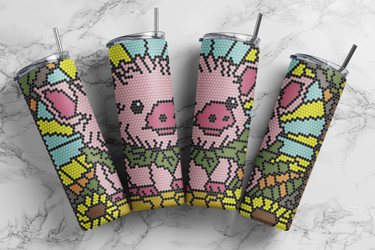 Stained Glass Pig Rhinestone Pattern 20 oz Skinny Straight SS16 60x63
