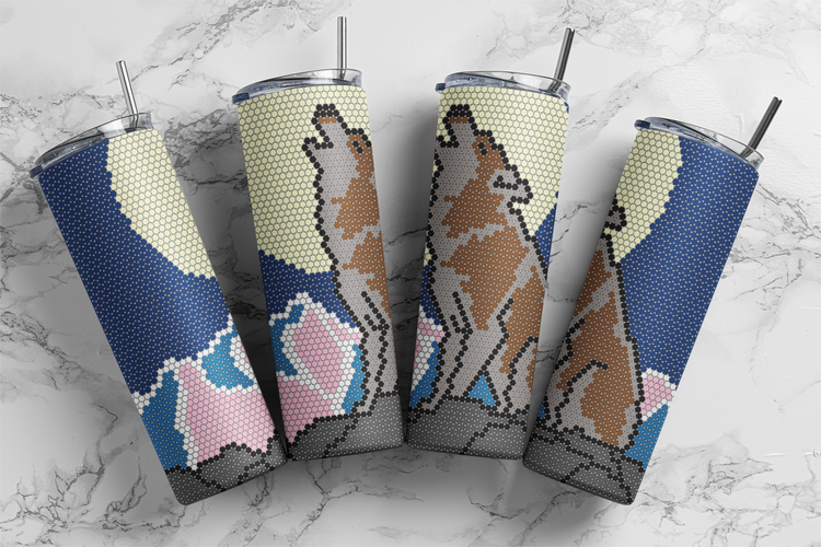 Wolf Howling at Moon Rhinestone Pattern 20 oz Skinny Straight SS16 60x63