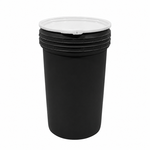 55-Gallon Nestable Drum, Lab Pack with Plastic Lever-Lock, Black