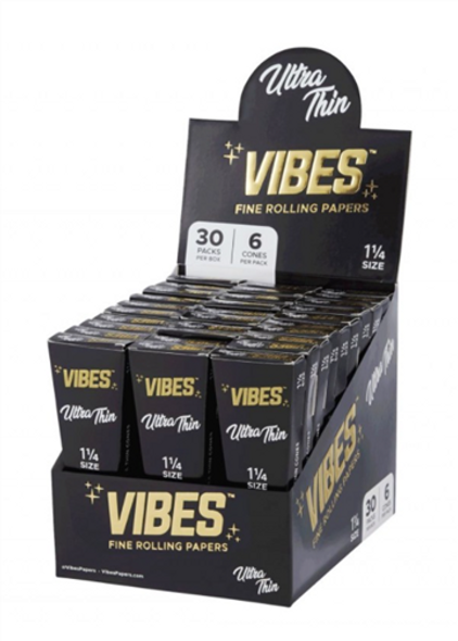 Vibes Pre-Rolled Ultra Thin Cones 1¼" Size - 30 Packs Per Box, 6 Cones Per Pack