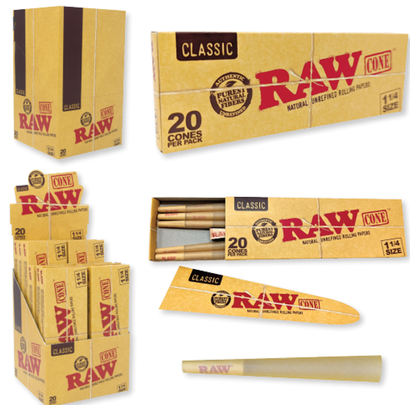 RAW Classic Pre Rolled Cone Retail Tower Display | 1 1/4 Size 12ct/20pk