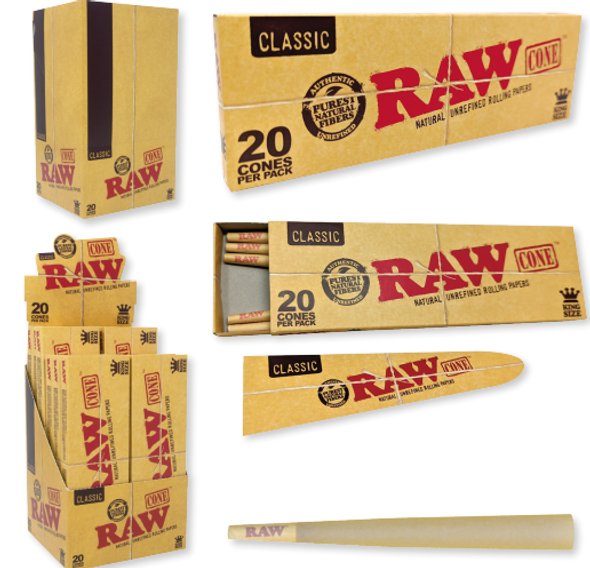 RAW Classic Pre Rolled Cone Retail Tower Display | King Size 12ct/20pk