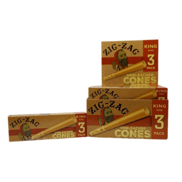 Zig Zag Unbleached Pre-Rolled Cones King Size - 24 Packs Per Box, 3 Cones Per Pack