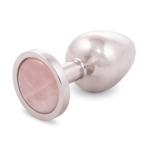 Rose Quartz Inlayed Butt Plug - High Polish Steel