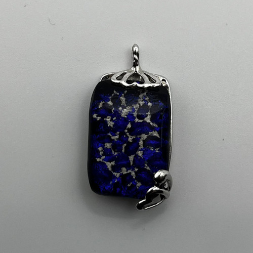 Dark blue Dichroic silver heart fused cremation pendant