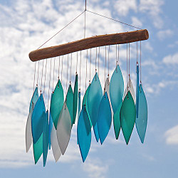 Blue Frosted Glass Leaf Wind Chime