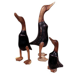 Family of Three Wooden Ducks