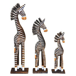 Family Of Three Wooden Zebras