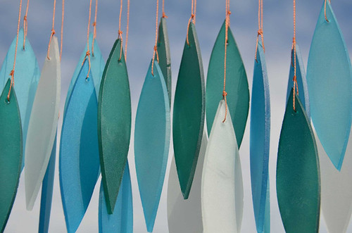 Blue Frosted Glass Leaf Wind Chime