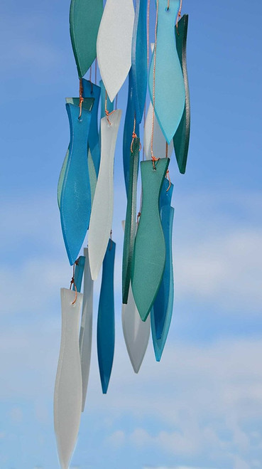 Blue Frosted Glass Spiral Fish Wind Chime