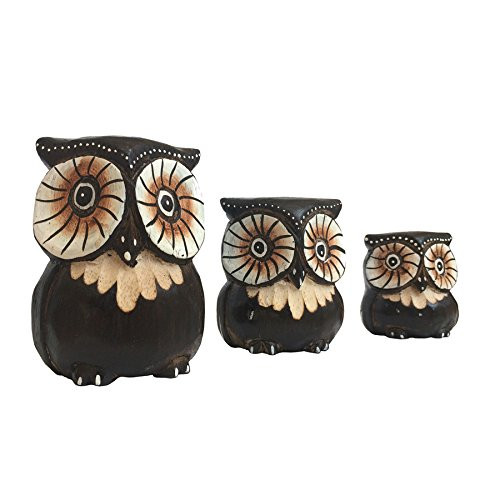 Family Of Three Wooden Owls