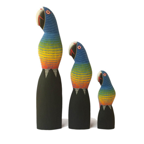 Set of 3 Wooden Parrots
