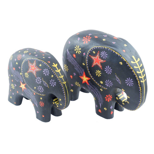 Set of 2 Black Wooden Elephants