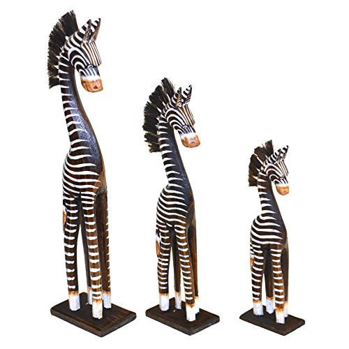 Family Of Three Wooden Zebras
