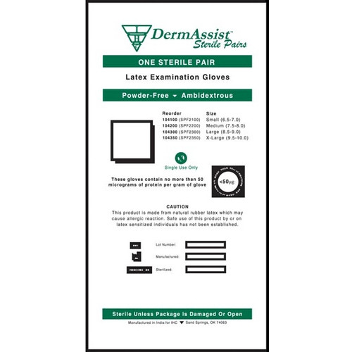 IHC Small DermAssist® Powder-Free Sterile Singles Latex Exam Gloves