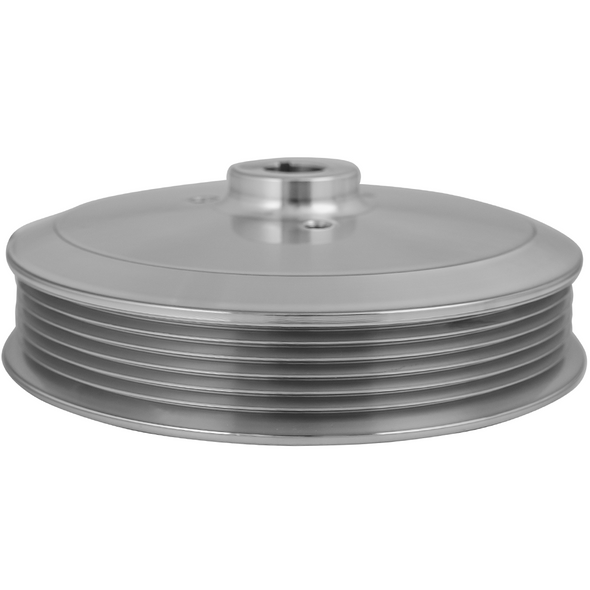 Chevy LWP & Ford Serpentine Saginaw Keyway Power Steering Pulley, Clear, Side