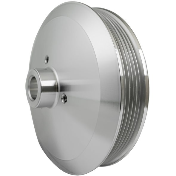 Chevy Long Water Pump & Ford Serpentine Saginaw Press Fit Power Steering Pulley, Clear