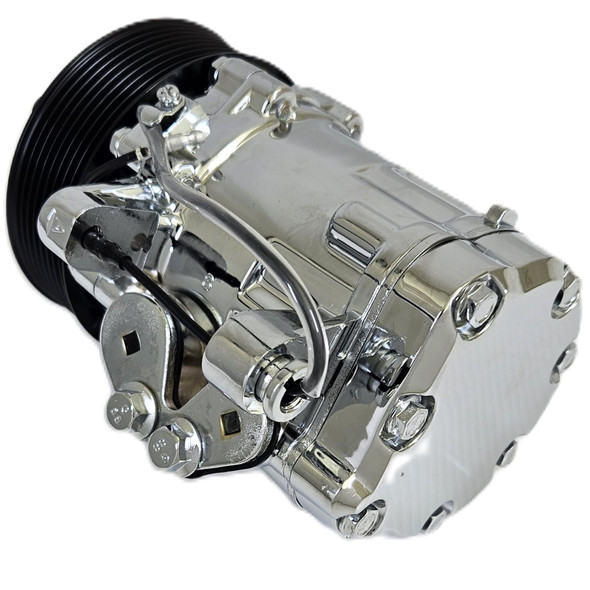 Ultra Series Sanden 7176 / SD-7 Air Conditioning Compressor Chrome Finish with 8 Groove Clutch, Back Ultra Series Sanden 7176 / SD-7 Air Conditioning Compressor Chrome Finish with 8 Groove Clutch, Back