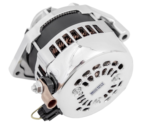 GM CS130 Alternator, 320 AMP 1 Wire Chrome Finish, Back GM CS130 Alternator, 320 AMP 1 Wire Chrome Finish, Back