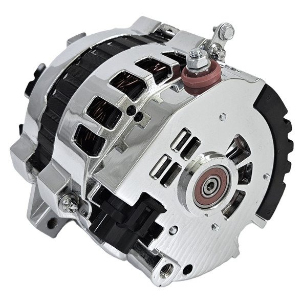 Ultra Series GM CS130 Alternator, 140 Amp 1 Wire Chrome Finish, Right offset, Back Ultra Series GM CS130 Alternator, 140 Amp 1 Wire Chrome Finish, Right offset, Back