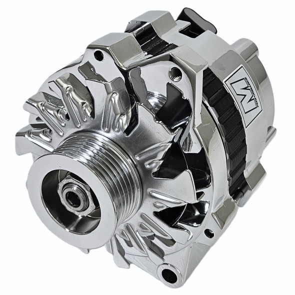 Ultra Series GM CS130 Alternator, 140 Amp 1 Wire Polished Finish, Right offset, Face Ultra Series GM CS130 Alternator, 140 Amp 1 Wire Polished Finish, Right offset, Face