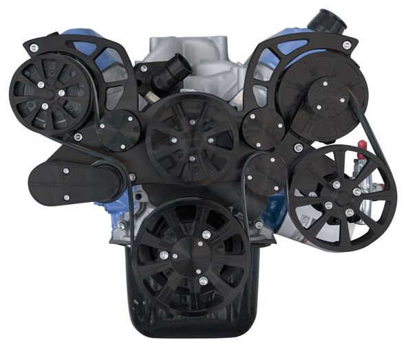 Small Block Ford Black Evolution Serpentine System - AC - Front View