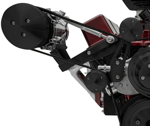 Small Block Chevy Ultra Outward Mount Passenger Side Air Conditioning Bracket for Short Water Pumps, Black