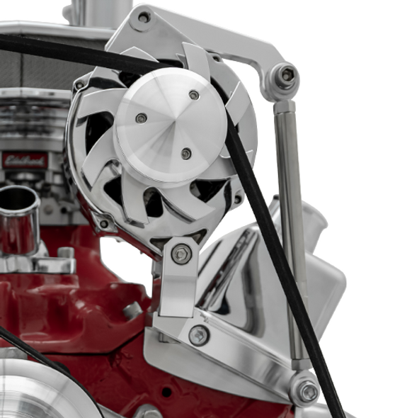 Small Block Chevy Inward Ultra Driver's Side Mount Alternator Bracket for Short Water Pumps, Clear