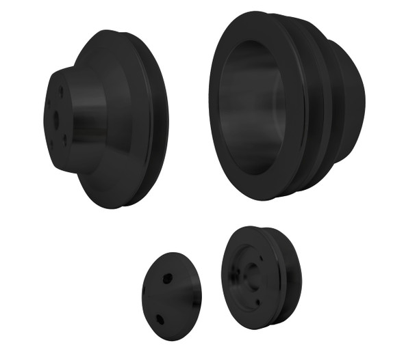 Small Block Chevy Long Water Pump Performance Ratio V-Belt Pulley Kit, Black