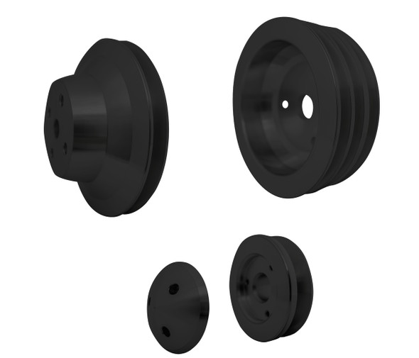 Small Block Chevy Short Water Pump High Flow V-Belt Pulley Kit, Black