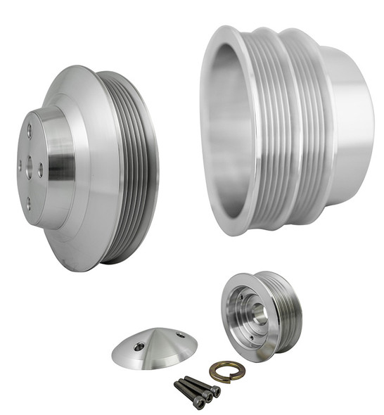 Big Block Chevy Serpentine Performance Ratio Pulley Kit for Long Water Pumps, Clear