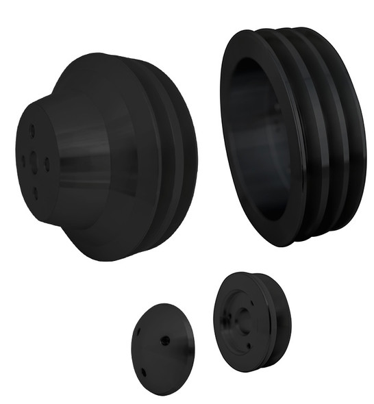 Chevy 348-409 c.i. V-Belt Pulley Kit - Triple Groove, Black