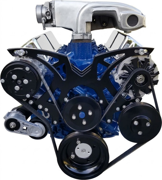 Small Block Ford 5.0L Style Track Custom Series All Inclusive Serpentine System (Reverse Rotation), Black