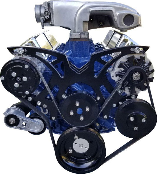Small Block Ford 5.0L Style Track Custom Series All Inclusive Serpentine System (Reverse Rotation), Black